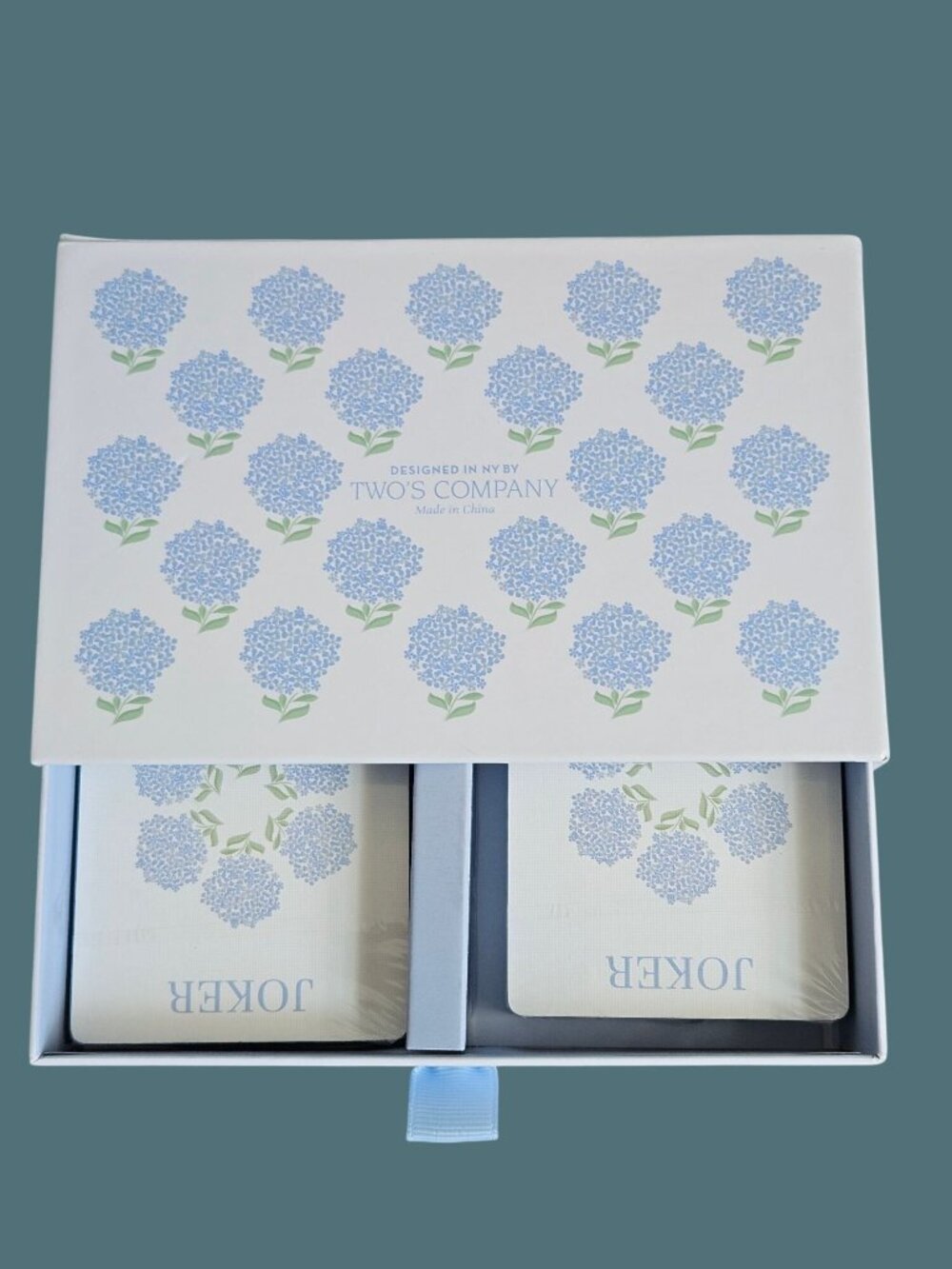 Two's Company Double Deck Hydrangea Textured Playing Cards With Box